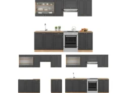 Vicco Fame-Line Küchenschränke Anthrazit Landhaus/Goldkraft Eiche 240 cm AP Eiche ohne E-Geräte