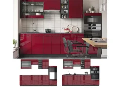 Vicco Fame-Line Küchenschränke Bordeaux Hochglanz/Anthrazit 280 cm AP Anthrazit ohne E-Geräte