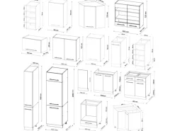 Vicco Fame-Line Küchenschränke Anthrazit Landhaus/Goldkraft Eiche 347 x 257 cm AP Marmor ohne E-Geräte