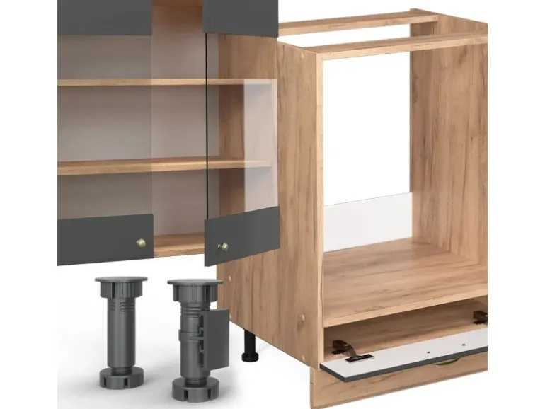 Vicco Fame-Line Küchenschränke Anthrazit Landhaus/Goldkraft Eiche 347 x 257 cm AP Marmor ohne E-Geräte