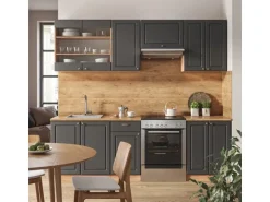 Vicco Fame-Line Küchenschränke Anthrazit Landhaus/Goldkraft Eiche 240 cm AP Marmor ohne E-Geräte