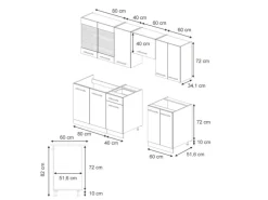 Vicco Fame-Line Küchenschränke Anthrazit Landhaus/Goldkraft Eiche 240 cm AP Marmor ohne E-Geräte
