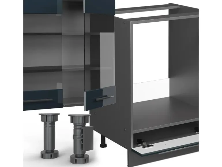 Vicco Fame-Line Küchenschränke Dunkelblau Hochglanz/Anthrazit 355 cm ohne Arbeitsplatte ohne E-Geräte