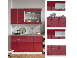 Vicco Fame-Line Küchenschränke Bordeaux Hochglanz/Weiß 140 cm AP Eiche ohne E-Geräte