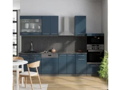 Vicco Fame-Line Küchenschränke Dunkelblau Hochglanz/Anthrazit 300 cm mit HochschrankAP Eiche ohne E-Geräte