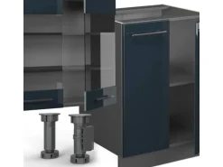 Vicco Fame-Line Küchenschränke Dunkelblau Hochglanz/Anthrazit 300 cm mit HochschrankAP Eiche ohne E-Geräte