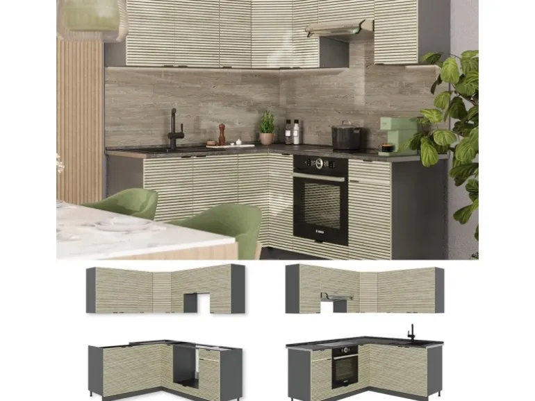 Vicco Fame-Line Küchenschränke Eiche Paneel/Anthrazit 160 x 60 cm ohne Arbeitsplatte ohne E-Geräte