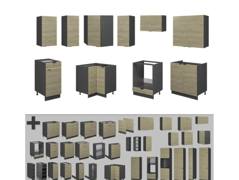 Vicco Fame-Line Küchenschränke Eiche Paneel/Anthrazit 160 x 60 cm ohne Arbeitsplatte ohne E-Geräte