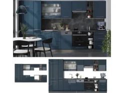 Vicco Fame-Line Küchenschränke Dunkelblau Hochglanz/Anthrazit 355 cm AP Anthrazit ohne E-Geräte