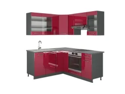 Vicco Fame-Line Küchenschränke Bordeaux Hochglanz/Anthrazit 160 x 60 cm ohne Arbeitsplatte ohne E-Geräte