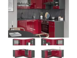 Vicco Fame-Line Küchenschränke Bordeaux Hochglanz/Anthrazit 160 x 60 cm ohne Arbeitsplatte ohne E-Geräte