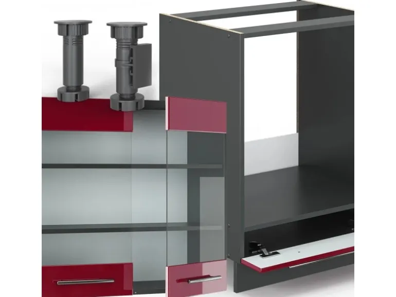 Vicco Fame-Line Küchenschränke Bordeaux Hochglanz/Anthrazit 160 x 60 cm ohne Arbeitsplatte ohne E-Geräte