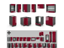 Vicco Fame-Line Küchenschränke Bordeaux Hochglanz/Anthrazit 160 x 60 cm ohne Arbeitsplatte ohne E-Geräte