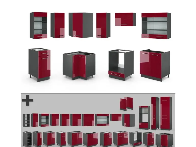 Vicco Fame-Line Küchenschränke Bordeaux Hochglanz/Anthrazit 160 x 60 cm ohne Arbeitsplatte ohne E-Geräte