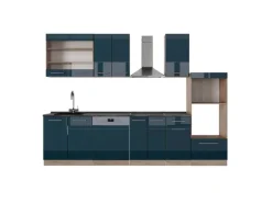 Vicco Fame-Line Küchenschränke Dunkelblau Hochglanz/Goldkraft Eiche 300 cm mit HochschrankAP Anthrazit ohne E-Geräte