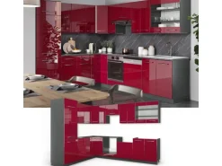 Vicco Fame-Line Küchenschränke Bordeaux Hochglanz/Anthrazit 227 x 287 cm AP Eiche ohne E-Geräte