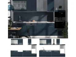 Vicco Fame-Line Küchenschränke Dunkelblau Hochglanz/Weiß 300 cm mit HochschrankAP Anthrazit ohne E-Geräte