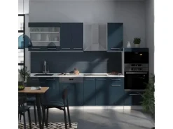 Vicco Fame-Line Küchenschränke Dunkelblau Hochglanz/Weiß 300 cm mit HochschrankAP Anthrazit ohne E-Geräte
