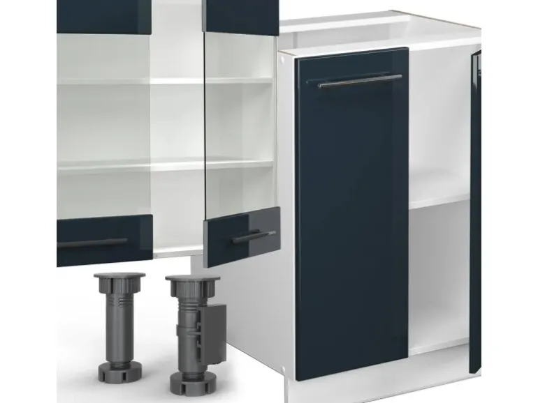 Vicco Fame-Line Küchenschränke Dunkelblau Hochglanz/Weiß 300 cm mit HochschrankAP Anthrazit ohne E-Geräte