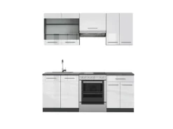 Vicco Fame-Line Küchenschränke Weiß Hochglanz/Anthrazit 200 cm AP Anthrazit ohne E-Geräte