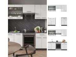 Vicco Fame-Line Küchenschränke Weiß Hochglanz/Anthrazit 200 cm AP Anthrazit ohne E-Geräte