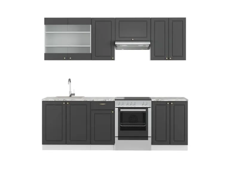 Vicco Fame-Line Küchenschränke Anthrazit-Gold/Weiß 240 cm AP Marmor ohne E-Geräte