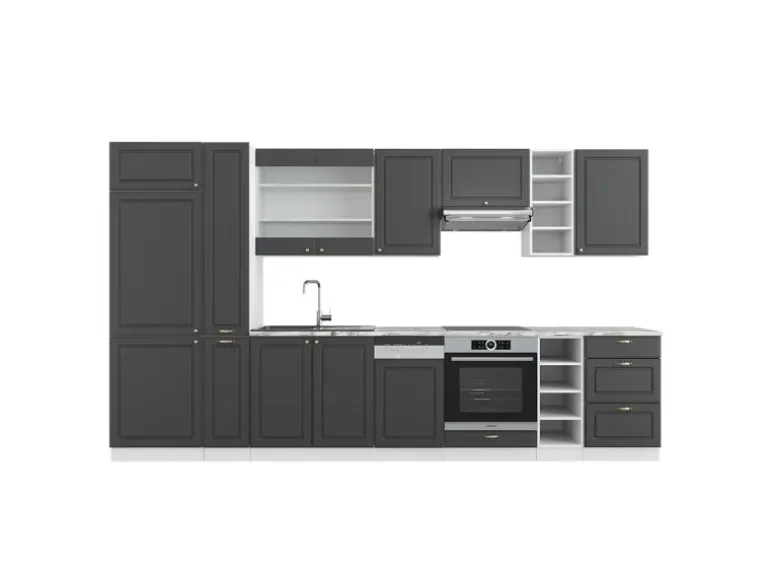 Vicco Fame-Line Küchenschränke Anthrazit-Gold/Weiß 355 cm ohne Arbeitsplatte ohne E-Geräte