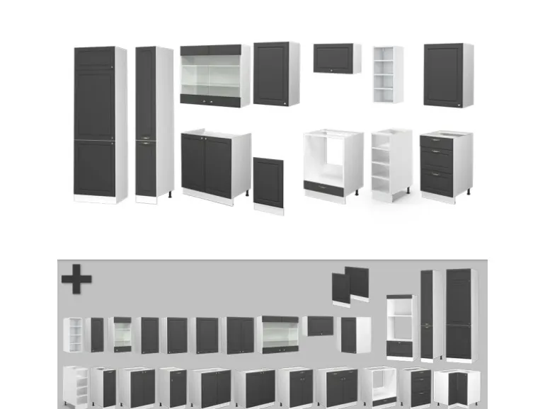 Vicco Fame-Line Küchenschränke Anthrazit-Gold/Weiß 355 cm ohne Arbeitsplatte ohne E-Geräte