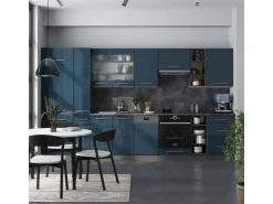 Vicco Fame-Line Küchenschränke Dunkelblau Hochglanz/Anthrazit 355 cm AP Marmor ohne E-Geräte