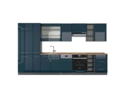 Vicco Fame-Line Küchenschränke Dunkelblau Hochglanz/Anthrazit 355 cm AP Eiche ohne E-Geräte