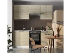 Vicco Fame-Line Küchenschränke Eiche Paneel/Weiß 200 cm AP Marmor ohne E-Geräte