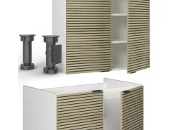 Vicco Fame-Line Küchenschränke Eiche Paneel/Weiß 200 cm AP Marmor ohne E-Geräte