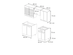 Vicco Fame-Line Küchenschränke Dunkelblau Hochglanz/Goldkraft Eiche 200 cm AP Marmor ohne E-Geräte