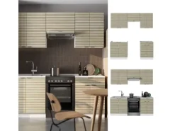 Vicco Fame-Line Küchenschränke Eiche Paneel/Weiß 200 cm AP Eiche ohne E-Geräte