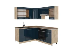 Vicco Fame-Line Küchenschränke Dunkelblau Hochglanz/Goldkraft Eiche 160 x 60 cm ohne Arbeitsplatte ohne E-Geräte