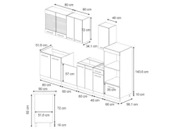Vicco Fame-Line Küchenschränke Dunkelblau Hochglanz/Anthrazit 300 cm mit HochschrankAP Marmor ohne E-Geräte