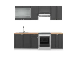 Vicco Fame-Line Küchenschränke Anthrazit-Gold/Weiß 240 cm AP Eiche ohne E-Geräte