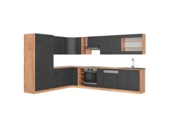 Vicco Fame-Line Küchenschränke Anthrazit Landhaus/Goldkraft Eiche 347 x 257 cm AP Eiche ohne E-Geräte