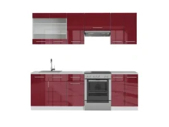 Vicco Fame-Line Küchenschränke Bordeaux Hochglanz/Weiß 240 cm AP Marmor ohne E-Geräte