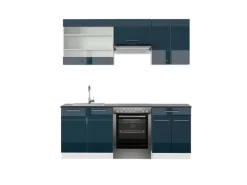 Vicco Fame-Line Küchenschränke Dunkelblau Hochglanz/Weiß 200 cm AP Anthrazit ohne E-Geräte