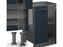 Vicco Fame-Line Küchenschränke Dunkelblau Hochglanz/Anthrazit 300 cm mit HochschrankAP Anthrazit ohne E-Geräte