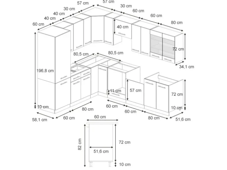Vicco Fame-Line Küchenschränke Dunkelblau Hochglanz/Goldkraft Eiche 227 x 60 cm ohne Arbeitsplatte ohne E-Geräte