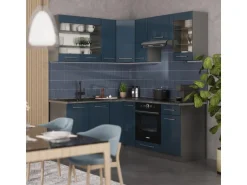 Vicco Fame-Line Küchenschränke Dunkelblau Hochglanz/Anthrazit 160 x 60 cm ohne Arbeitsplatte ohne E-Geräte