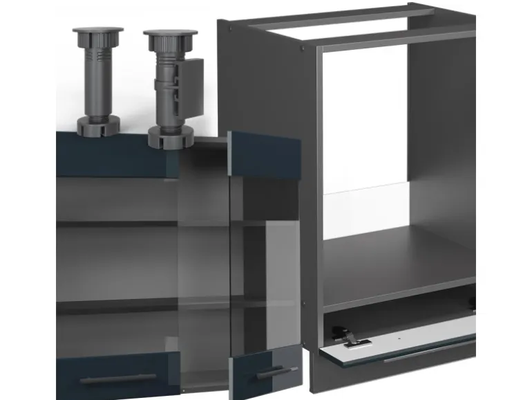 Vicco Fame-Line Küchenschränke Dunkelblau Hochglanz/Anthrazit 160 x 60 cm ohne Arbeitsplatte ohne E-Geräte