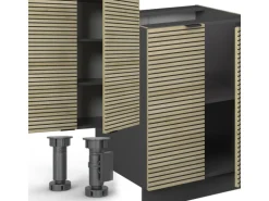 Vicco Fame-Line Küchenzeile Eiche Paneel/Anthrazit 300 cm mit Hochschrankohne Arbeitsplatte ohne E-Geräte