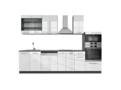 Vicco Fame-Line Küchenzeile Weiß Hochglanz/Anthrazit 300 cm mit HochschrankAP Anthrazit ohne E-Geräte