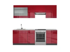 Vicco Fame-Line Küchenzeile Bordeaux Hochglanz/Anthrazit 240 cm AP Marmor ohne E-Geräte