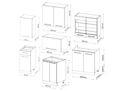 Vicco Fame-Line Küchenzeile Bordeaux Hochglanz/Anthrazit 240 cm AP Marmor ohne E-Geräte