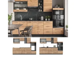 Vicco Fame-Line Küchenzeile Goldkraft Eiche/Anthrazit 280 cm AP Anthrazit ohne E-Geräte