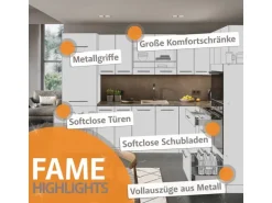Vicco Fame-Line Küchenzeile Goldkraft Eiche/Anthrazit 280 cm AP Anthrazit ohne E-Geräte